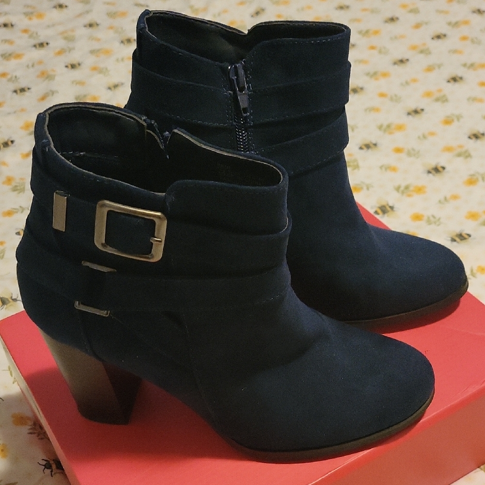 JustFab Navy Ankle Booties with Buckle